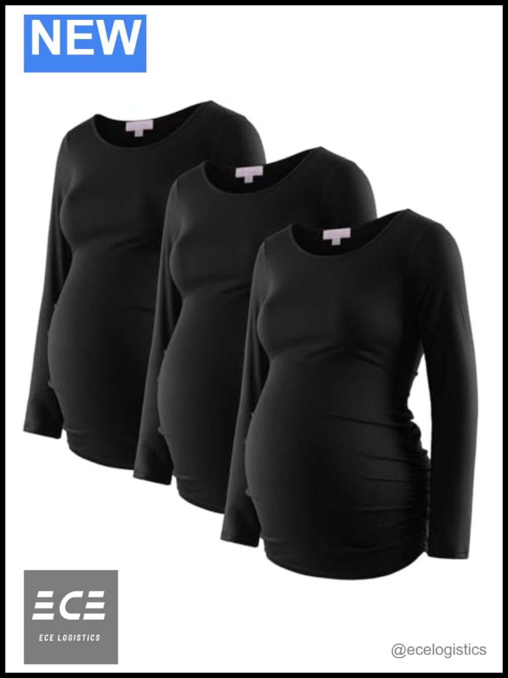 Maternity Shirts 3 Pack Long Sleeve Side Ruched Tunic Pregnancy Top
